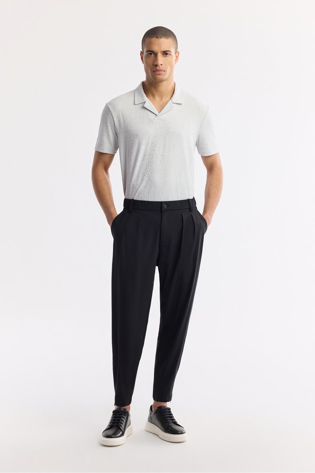 Men's Black Classic Waist Wrinkle-Free Technical Fabric Baggy Fit Trousers A51Y3021