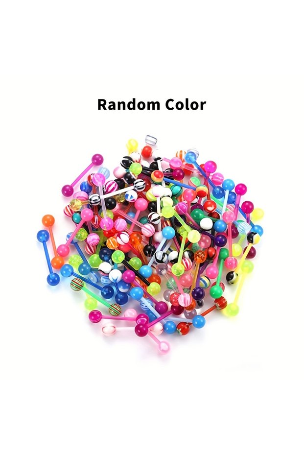 10pcs Random Color 100/50/30/10 Pcs Mixed Color Acrylic Rod Tongue Nails Set Simple Body Jewelry Ton