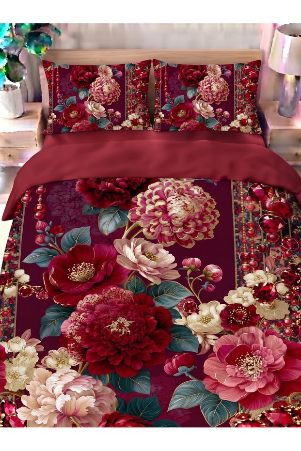 Red Rose Flower Ethnic Pattern 3D Digital Printed Double Bedding Set with Sheets Adult Bedroom Cotton Duvet Cover