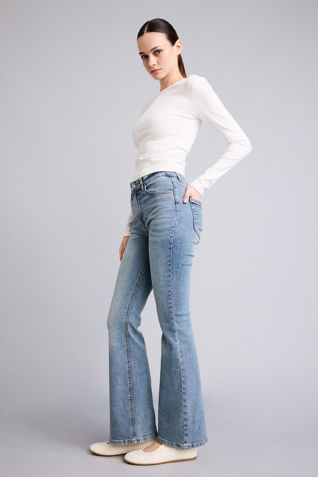 Mıa Flare Fit High Waist Washed Long Jean Pants H1128Ax26Sp