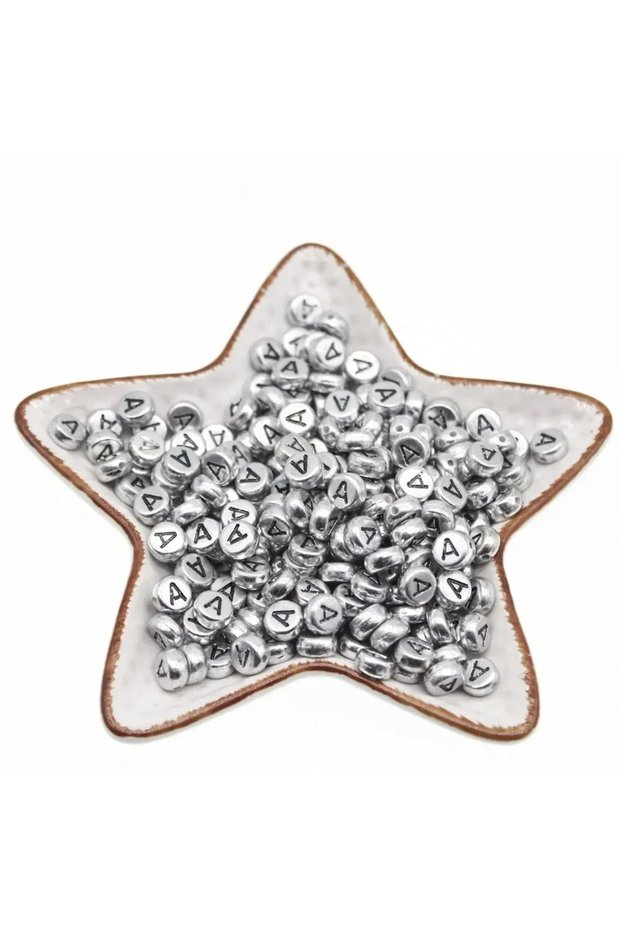 100PCS A 100-500PCS Acrylic A-Z 26 Letter Beads Silver Color Round Flat Loose Spacer Beads For Jewel