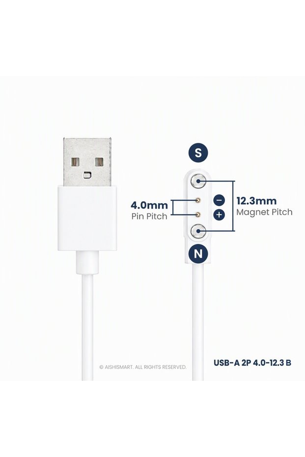 USB-A 2P 4.0-12.3 B White Magnetic Charging Cable USB 2pin 4pin 5pin Dock Charger for Smart Watch Ki