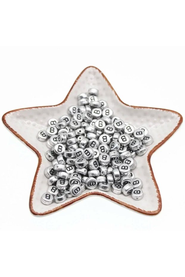100PCS B 100-500PCS Acrylic A-Z 26 Letter Beads Silver Color Round Flat Loose Spacer Beads For Jewel