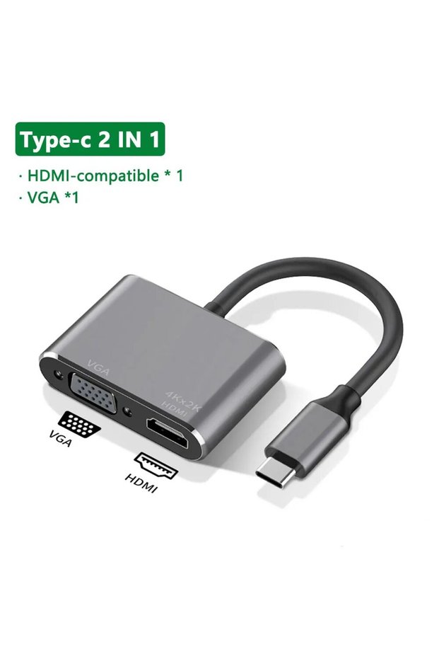 ZHQ-TYPEC-2IN1 USB C HUB Adapter 4-in-1 with USB 3.0 HDMI VGA for MacBook Nintendo Samsung Huawei Xi
