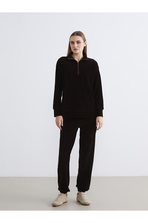 Alita City Farkıyla Lcw Everyday Brown Women's Velvet Jogger Sweatpants