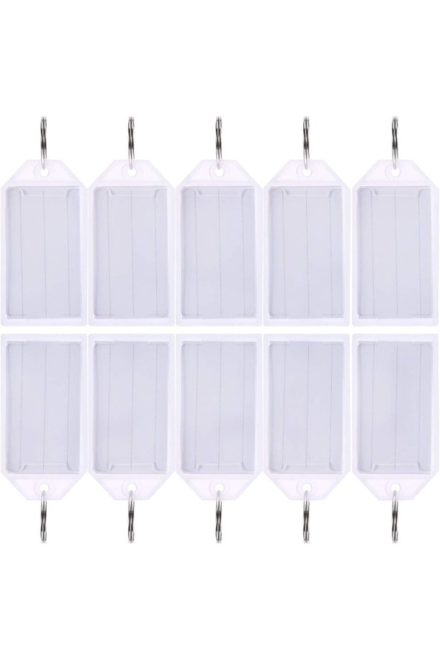 50 Pcs Durable Plastic Key Tags with Split Rings & Blank Paper Inserts, Name ID Labels for Keychains