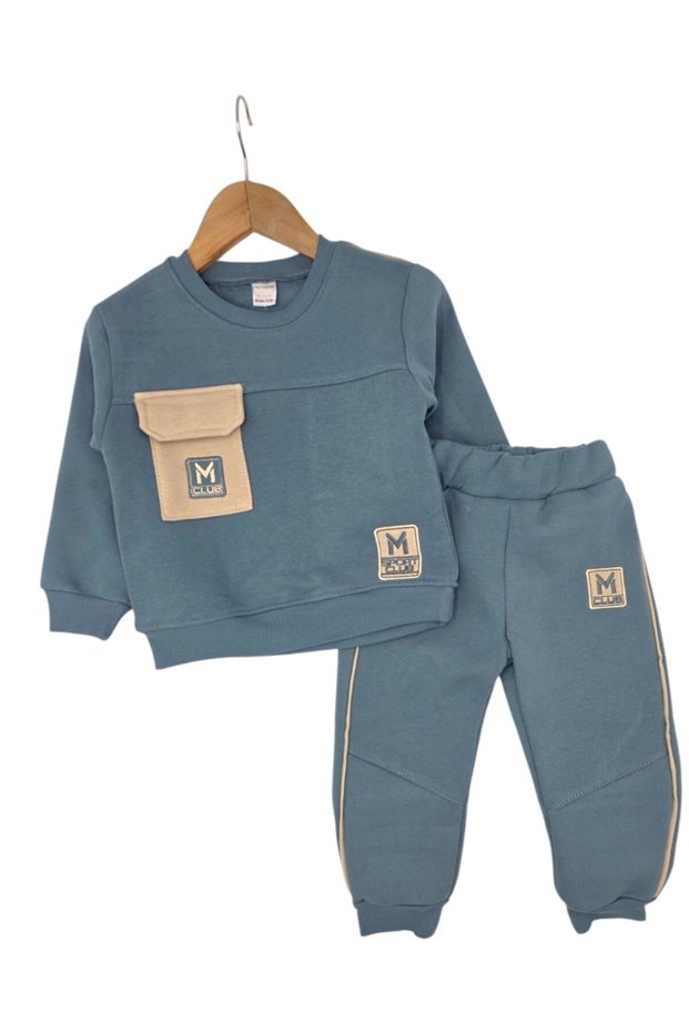 Boys' Winter 3-Thread Ribbed Pocket Detailed Thick Tracksuit Set for Ages 2-3-4-5-6