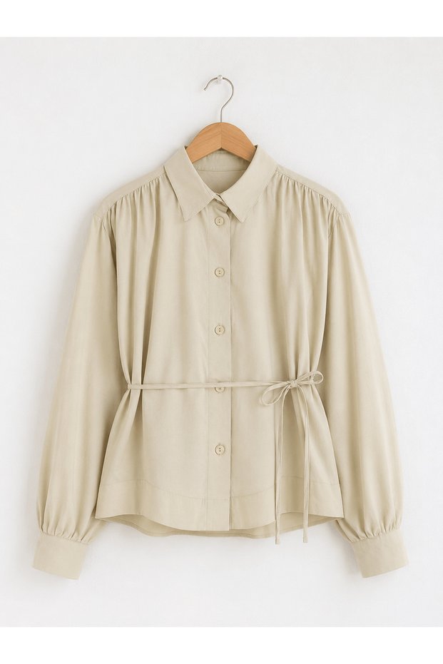 Short Shirt with Gathered Shoulders - 25189 - Butter Yellow
