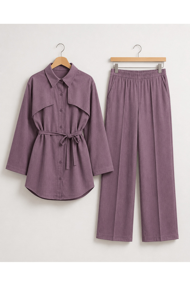 Cape, Belted Belted Trouser Suit - 61860 - Lilac
