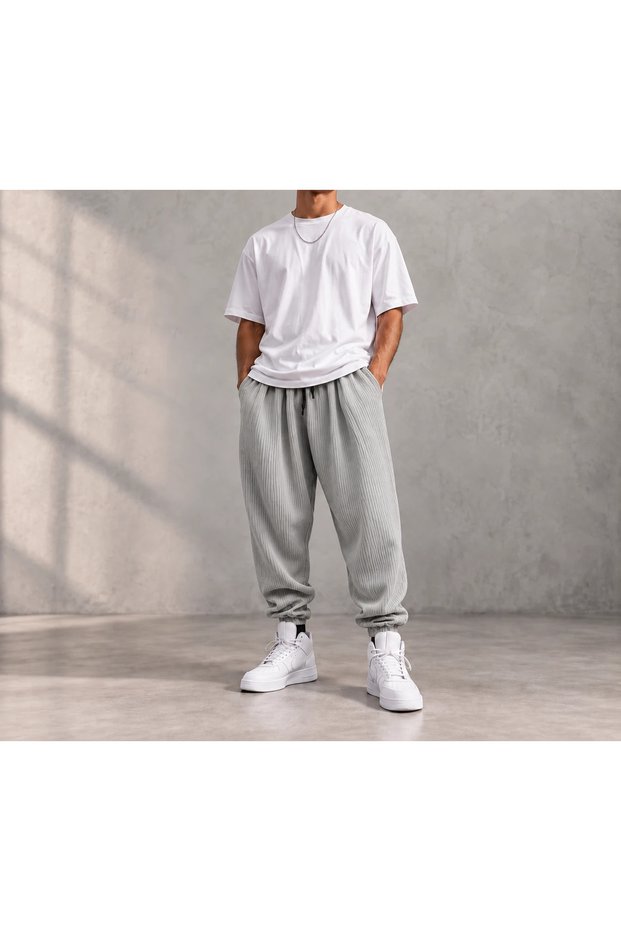 Elastic Waist Pleated Gray Half-Shalwar