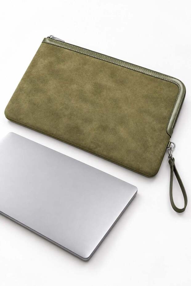Khaki Suede Women's 13 Inch Tablet and Laptop Carrying Bag