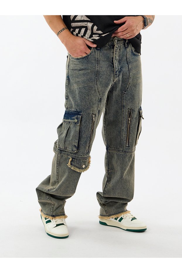 Zippered Tassel Detailed Copper Men's Baggy Jean Trousers Coc3593