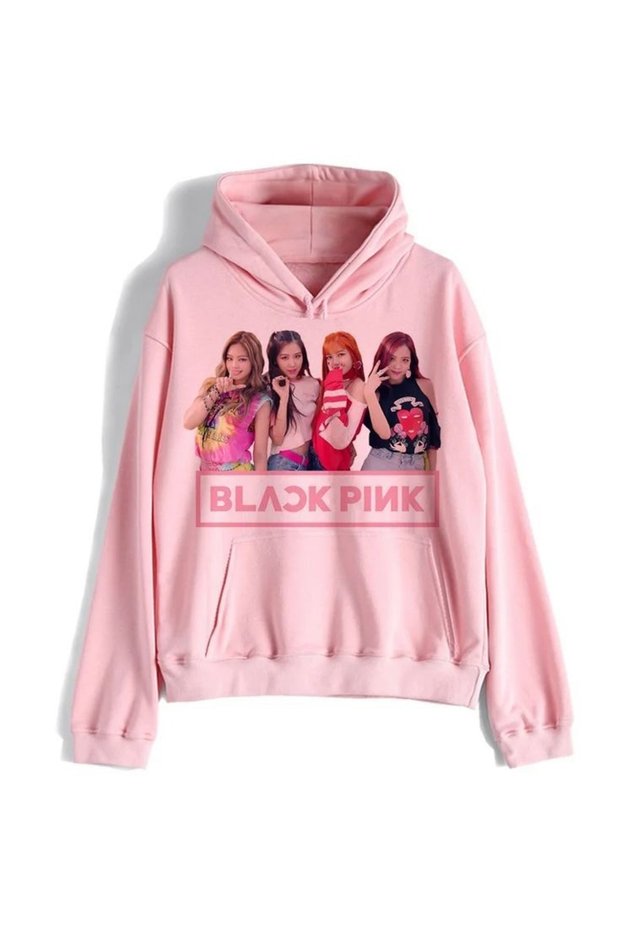 Blackpink Printed Cotton 3 Thread Threaded Oversize Sweatshirt