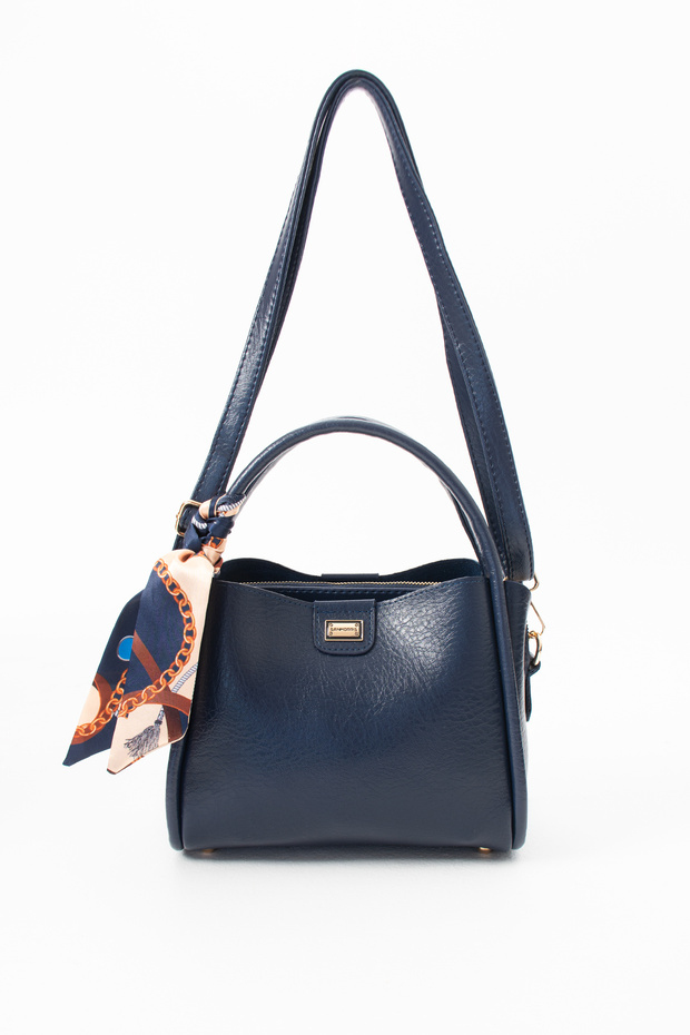 Twilly Women's Faux Leather Scarf Detailed Stylish Hand and Shoulder Bag Navy Blue