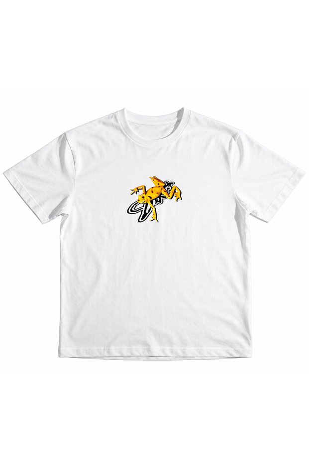 Girls' and Boys' Yellow Frog Front Printed 100% Cotton Organic T-Shirt