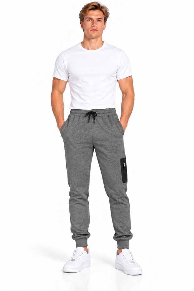 Men's Elastic Leg Side Pocket Detailed Sweatpants Anthracite Melange-5407