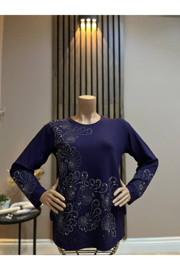Women's Middle-Aged and Above Sea Tail Winter Mom Combed Cotton Blouse