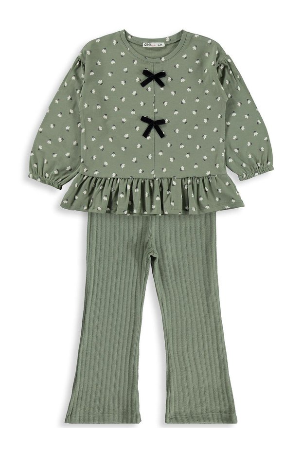 Floral Patterned Set for 6-9 Years - Khaki