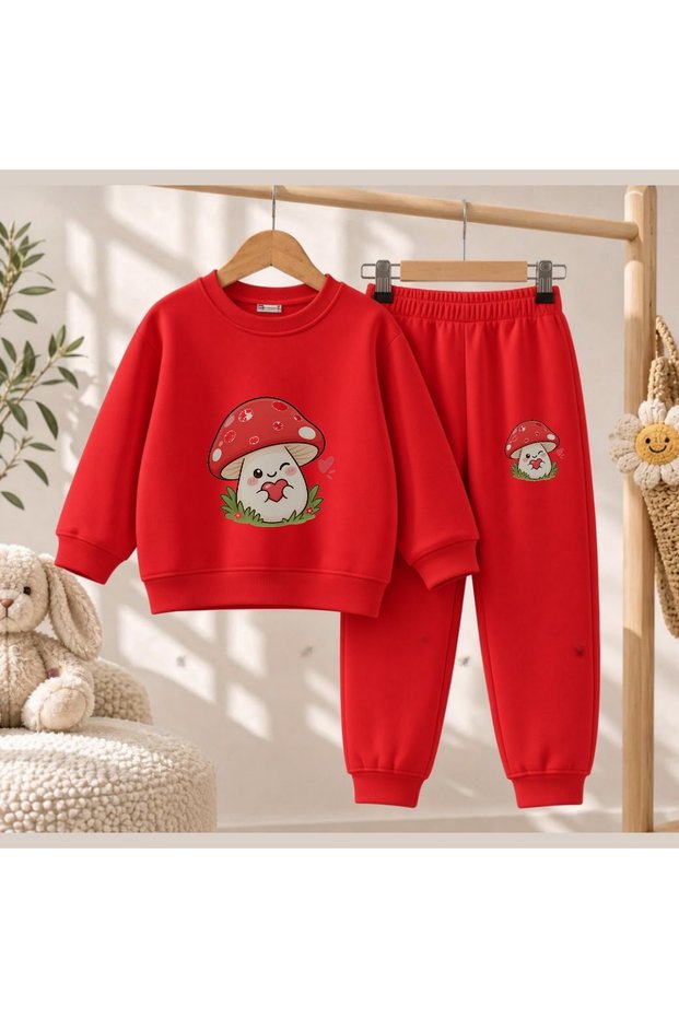 Team Sweatshirt Mushroom House Printed Girls Boys Crew Neck