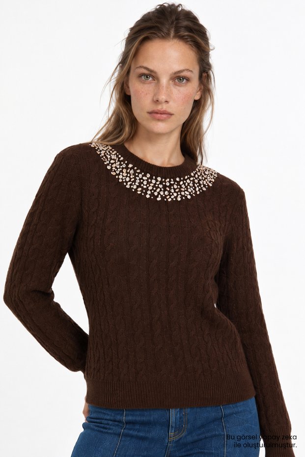 Collar Embroidered by Hand Wool Blended Knitwear Blouse