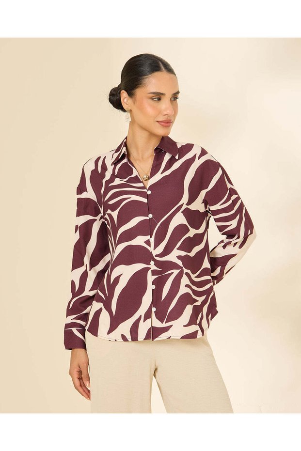 Women Burgundy And Ivory Printed Blouse