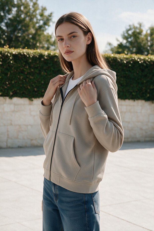 Women's Stone Hooded 3-Thread Fleece Zippered Sweatshirt Jacket