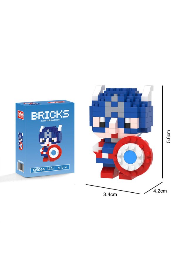 with box 1pc Q Version Spider-Man Batman Captain America Mini Building Blocks Figurines, Desk