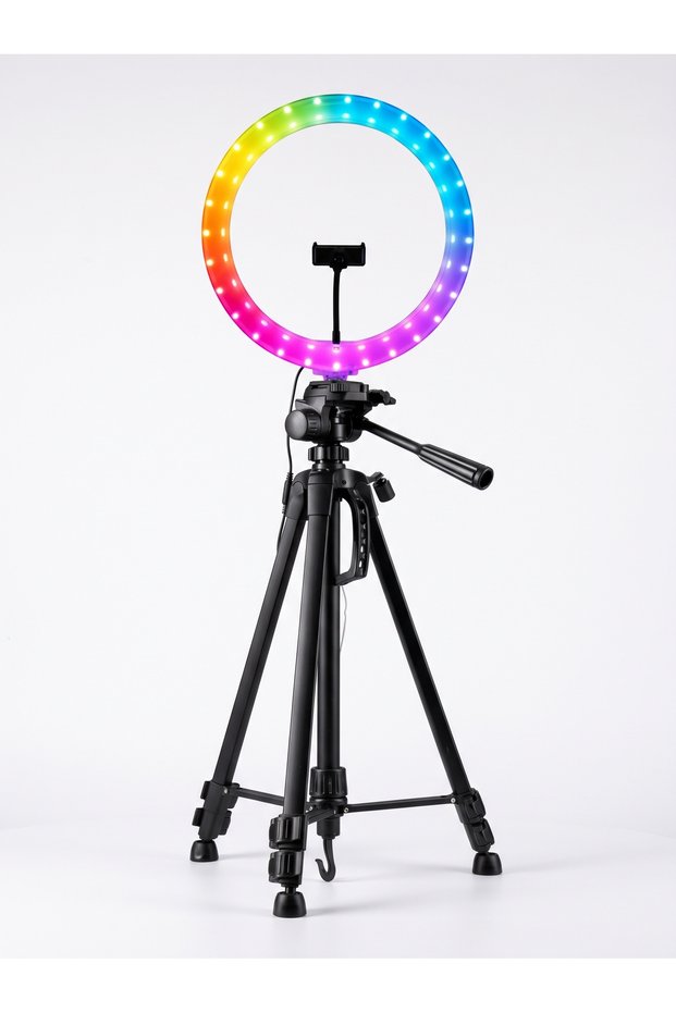إضاءة حلقية ملونة RGB مع حامل ثلاثي القوائم احترافي