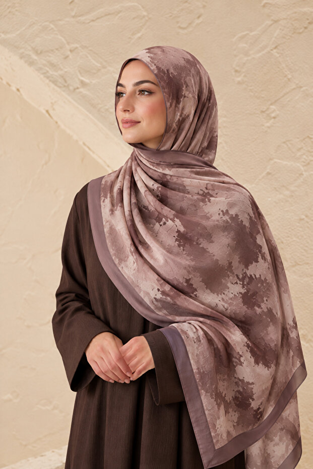Mink Marbled Patterned Shawl – Stylish Hijab Shawl with Modern Abstract Pattern and Mink Edges