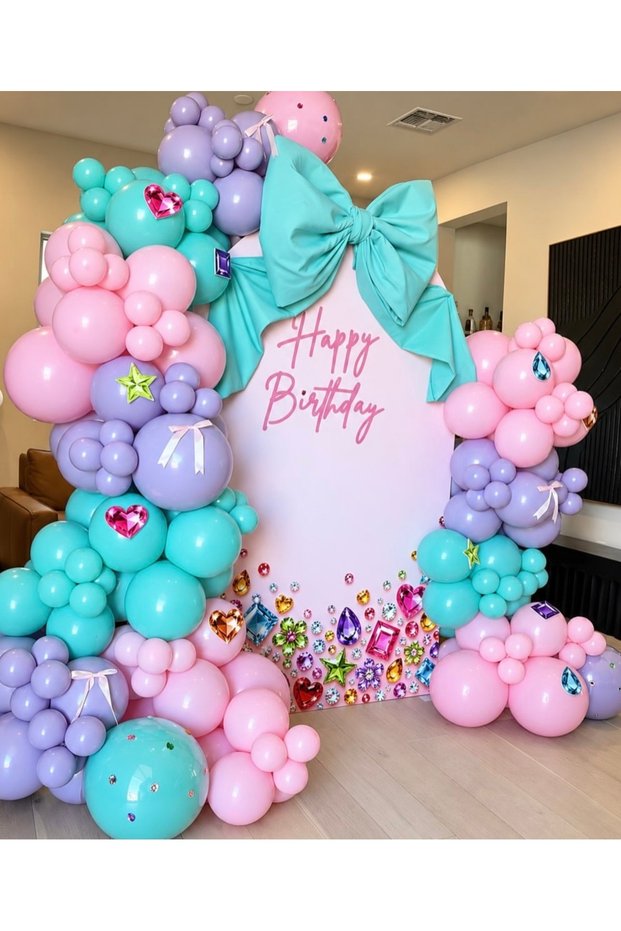Macaron Pink Lilac Sea Green Balloon Chain Set of 100