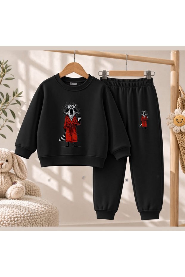 Team Sweatshirt Strapped Cat Printed Girls' Boys' Crew Neck