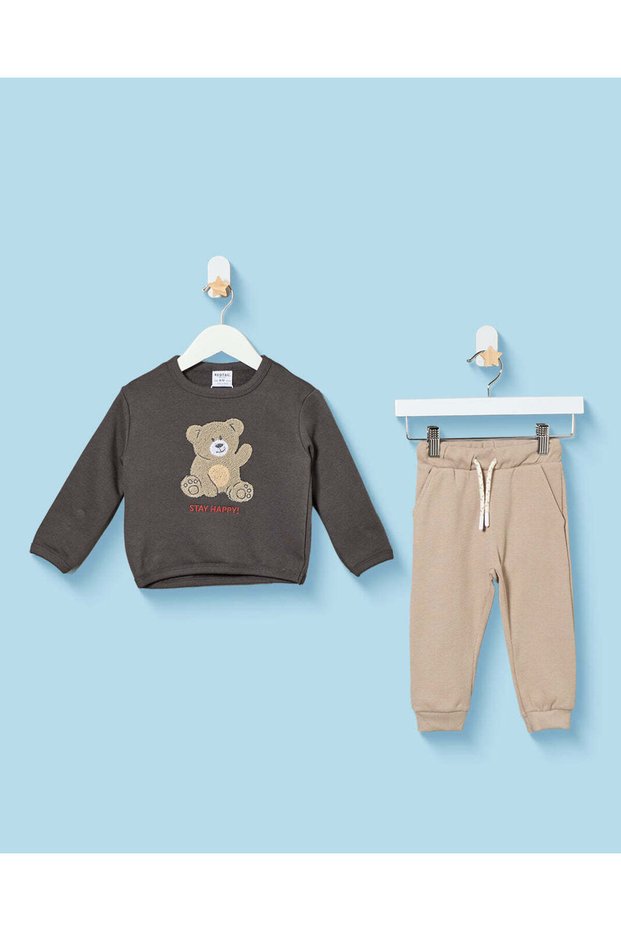 Infant Boys Black And Beige Bear Jogger Set 3 Piece