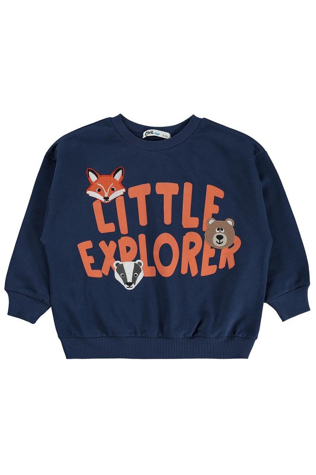 Little Printed Sweatshirt for Ages 2-5 - Navy Blue