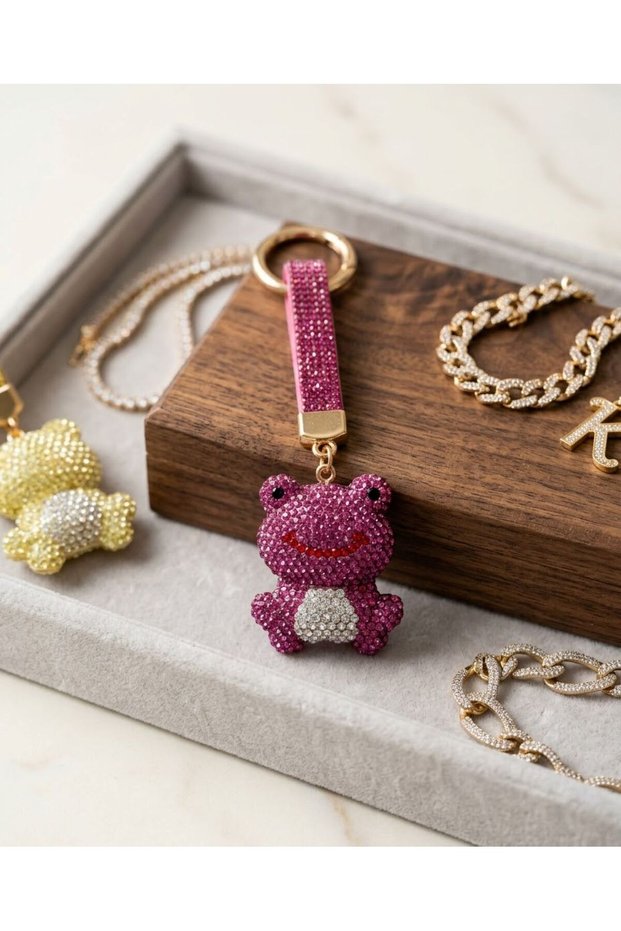 Frog Detailed Stone Keychain