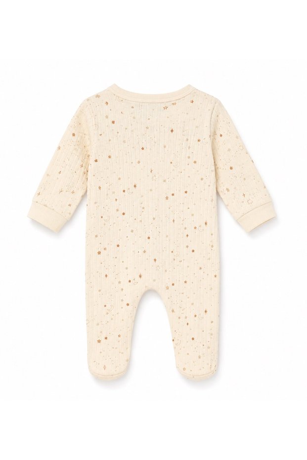 Star Patterned Snap Fastener Cream Baby Romper Cream