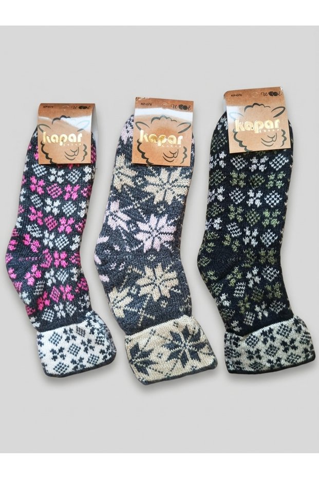 Turkmen Socks Woolen Booties 3-Pack Foldable Keep Warm Winter Home Socks Unisex Mixed Pattern