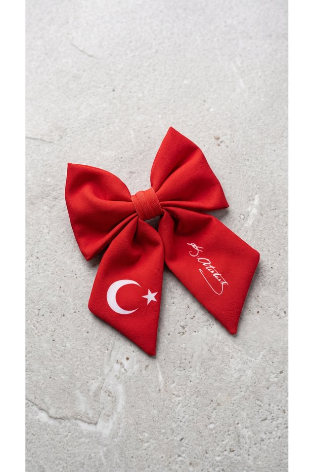 Ataturk Signed and Turkish Flag Red Bow Hairpin - 29 October Republic Day Children's Hair Accessory (1 Piece)