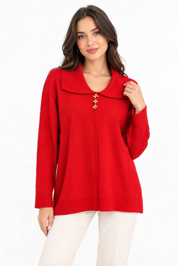 Shirt Collar Bow Tie Buttoned Acrylic Blouse M2549