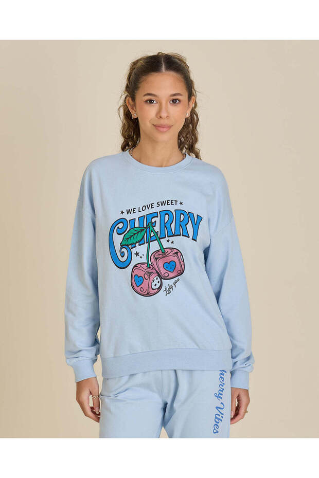 Senior Girls Blue Cherry Graphic Sweatshirt
