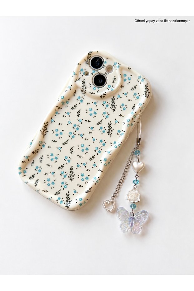 iPhone 13 Phone Charmli Blue Flower Pattern Ecru Case