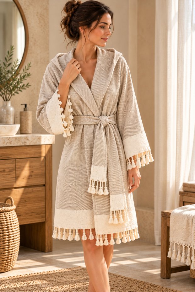 Selene 100% Cotton Peshtemal Bathrobe & Morning Gown