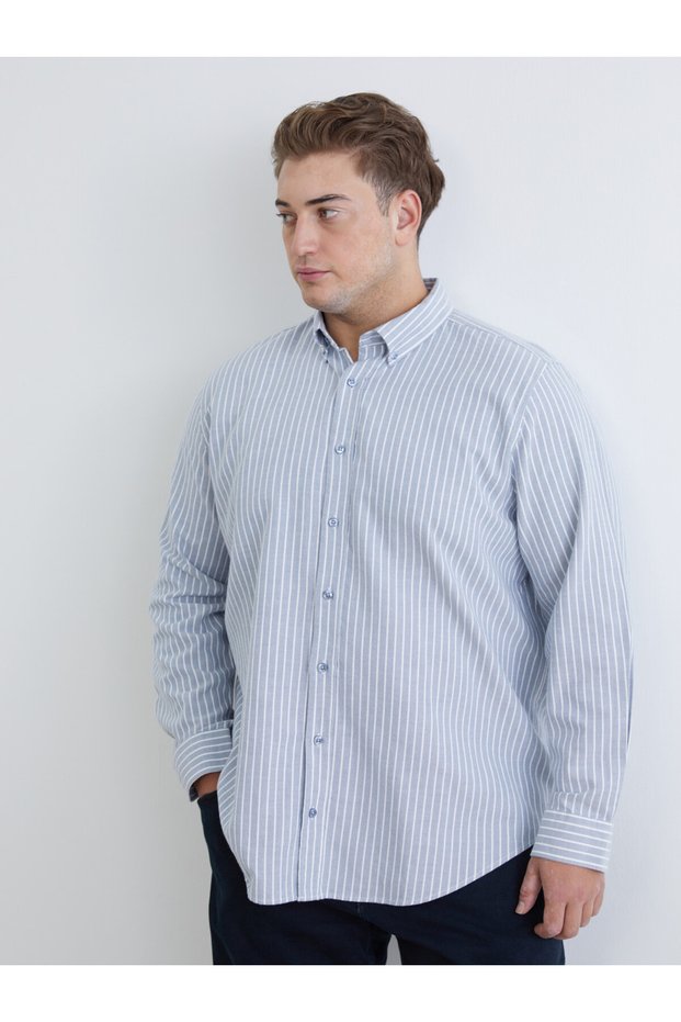 Sparkling Choices from Shining Store Plus Size Standard Fit Long Sleeve Striped Men's Shirt