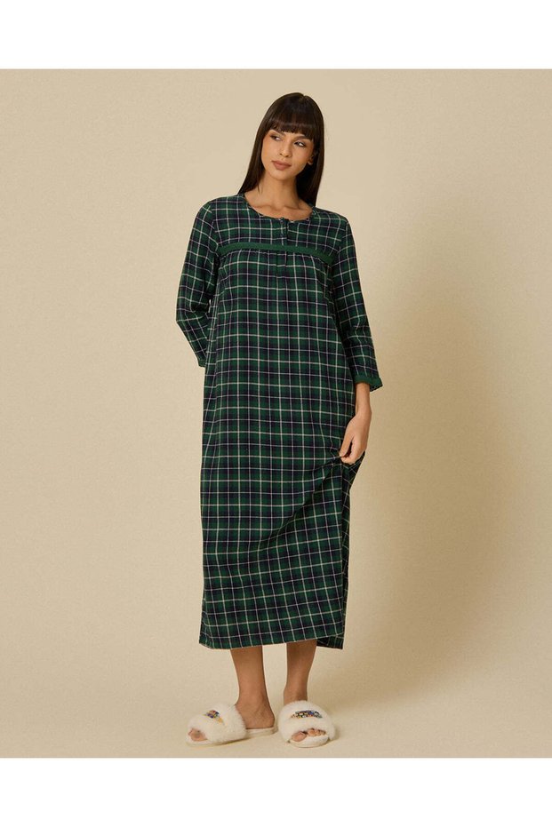 Women Green Checked Nightgown