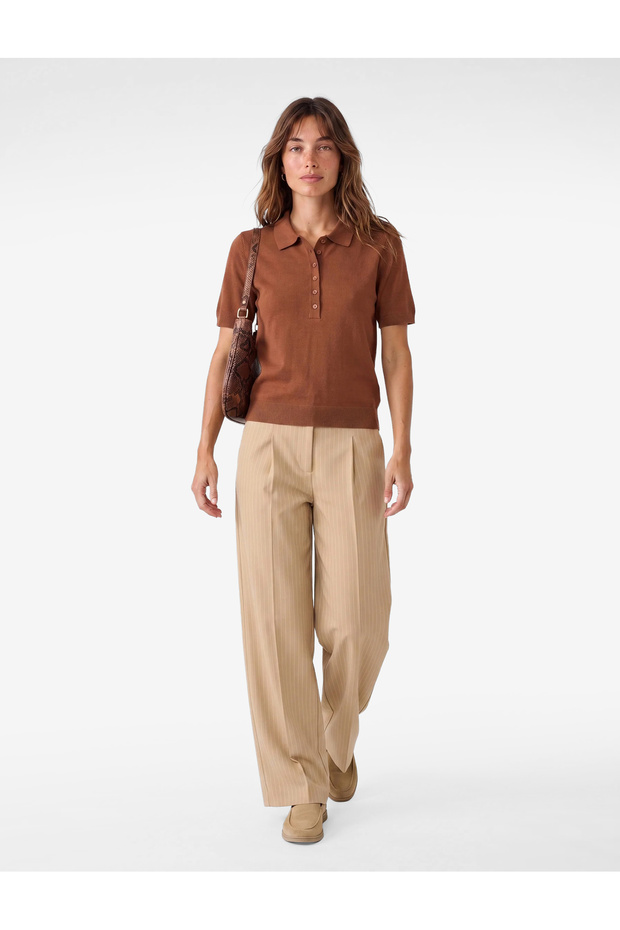 Viscose Buttoned Short Sleeve Polo Collar Knitwear T-Shirt