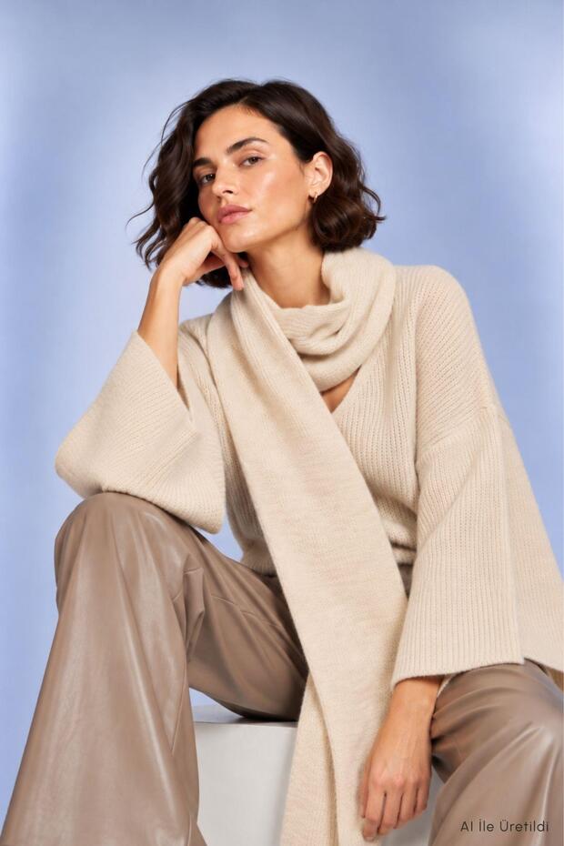 Shawl Collar Ribbed Oversize Knitwear Sweater 2505 Natural