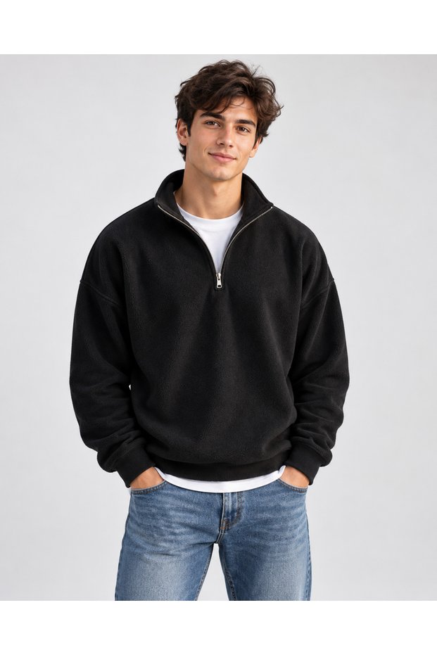 Men's Polar Fleece Stand Collar Half Zipper Comfortable Fit Oversize