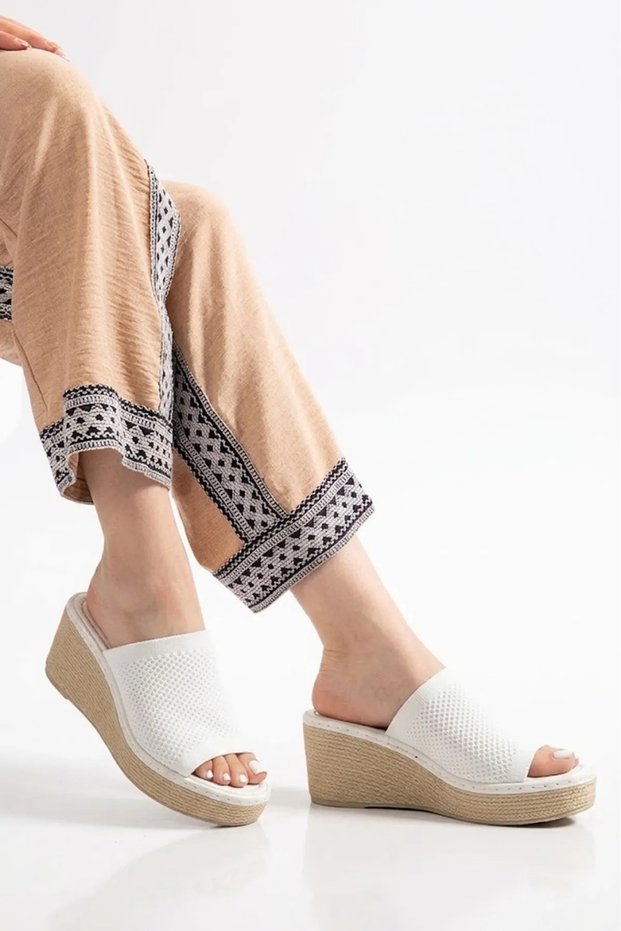 232-460 White Knitwear Daily Orthopedic Wedge Heel Women's Slippers