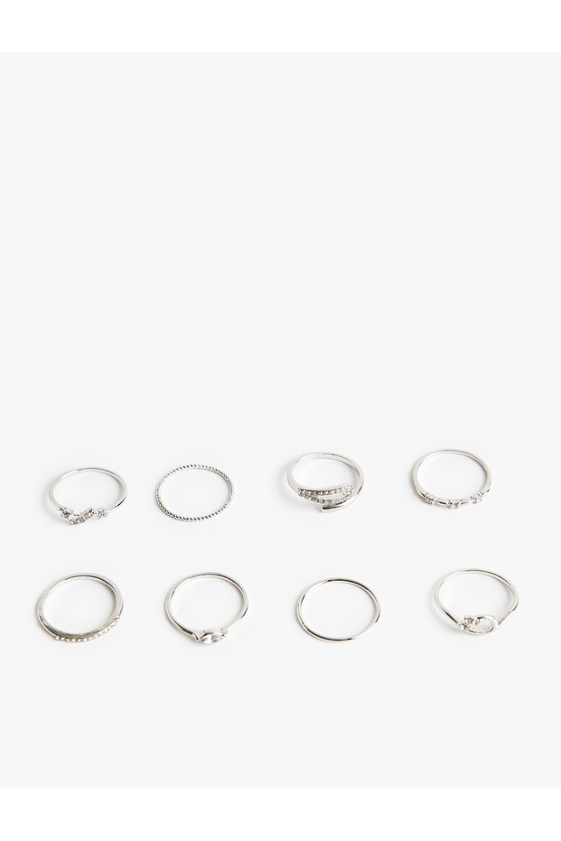8-Piece Stone and Steel Mixed Ring Set