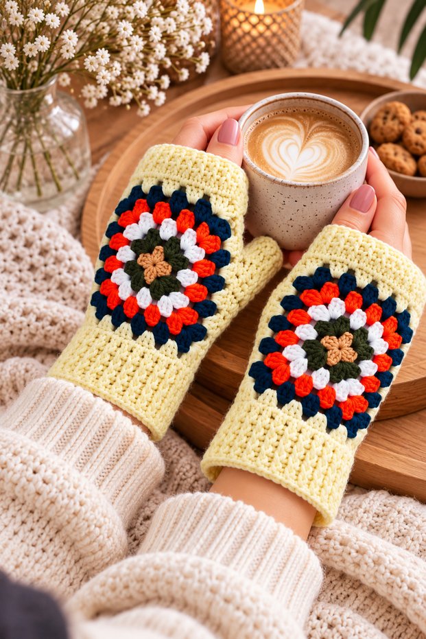 Women's Fingerless Knitted Gloves Cream Yellow Hand Knitted Winter Warm Gloves for Daily Use