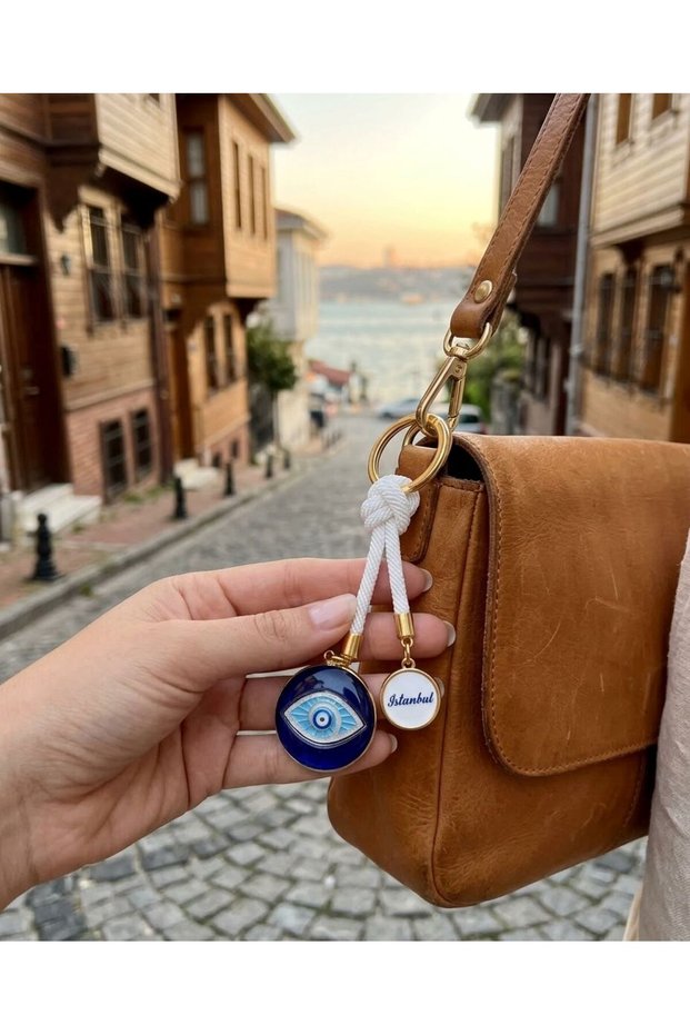 Istanbul Written Evil Eye String Detailed Glass Keychain